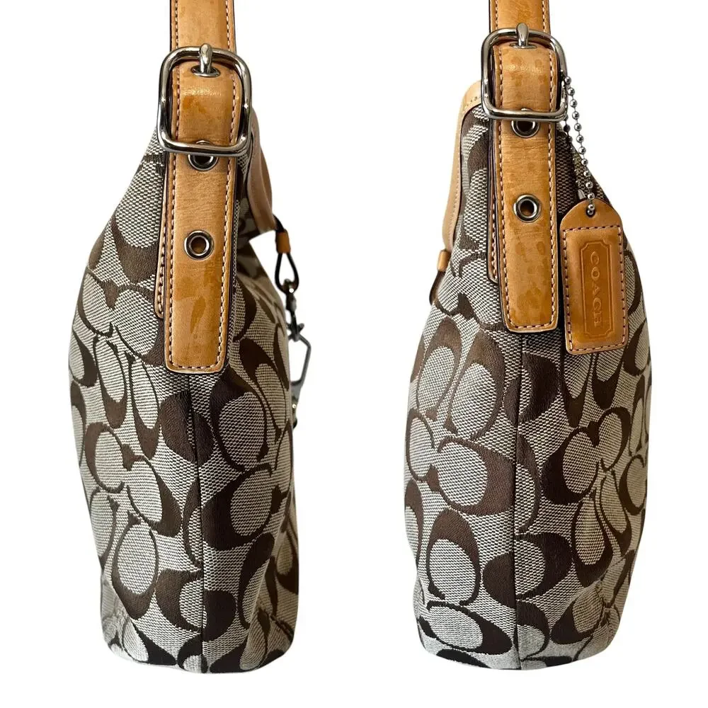 Coach Vintage Hamptons Soft Clip Hobo Bag Signature Canvas Brown Tan Y2K